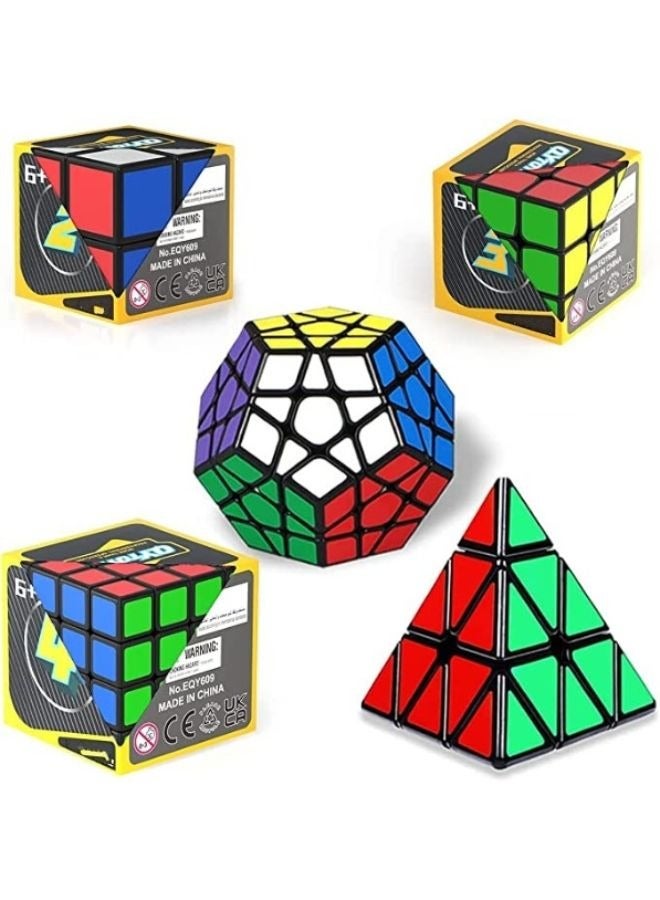 مجموعة مكعبات السرعة السحرية من 5 قطع - مكعب ميجامينكس الهرمي المائل 2 × 2 × 2، مكعب ملصقات ناعمة، مجموعة مكعبات ألغاز، هدية للأطفال والكبار - Image 1
