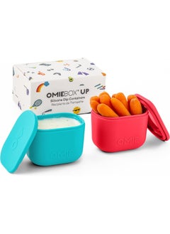OMIE OmieBox UP (2 pack) Leakproof Dips Containers To Go, Salad Dressing Container, Condiment Container with Lids - Food Safe Silicone - 4.5 ounces (Pink/Teal)  - Image 1