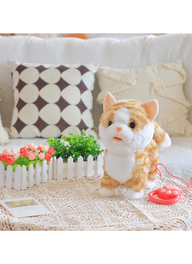 Dominy Interactive Cat Toy for Children,Leash Walking Cat Set Interactive Talking Toy Singing Dancing Kitten Mimicking Repeat What You Say Kitty Touch and Voice Control Nodding Wagging Tail Plush Electric Robot for Kids  - Image 2