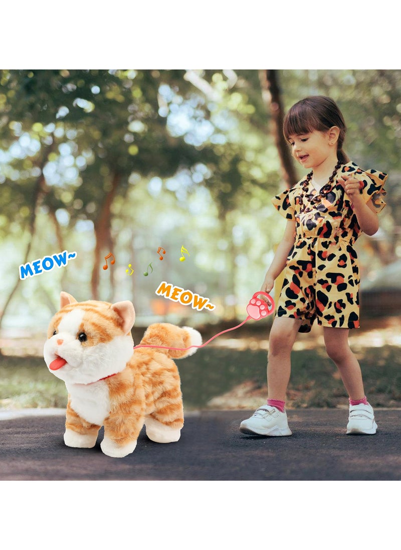 Dominy Interactive Cat Toy for Children,Leash Walking Cat Set Interactive Talking Toy Singing Dancing Kitten Mimicking Repeat What You Say Kitty Touch and Voice Control Nodding Wagging Tail Plush Electric Robot for Kids  - Image 4