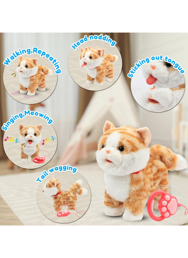 Dominy Interactive Cat Toy for Children,Leash Walking Cat Set Interactive Talking Toy Singing Dancing Kitten Mimicking Repeat What You Say Kitty Touch and Voice Control Nodding Wagging Tail Plush Electric Robot for Kids  - Image 5