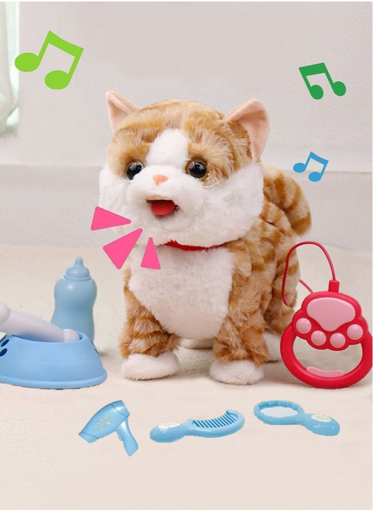 Dominy Interactive Cat Toy for Children,Leash Walking Cat Set Interactive Talking Toy Singing Dancing Kitten Mimicking Repeat What You Say Kitty Touch and Voice Control Nodding Wagging Tail Plush Electric Robot for Kids  - Image 1
