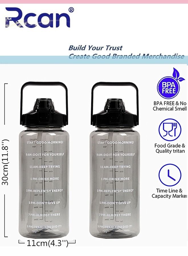 Rcan Portable Plastic Water Bottle with Straw and Handle Lid Large Capacity Water Cup with Time Marker Crossbody Carrier Strap Insulated Cloth Cup Bag Reusable Sports Drinking Bottle for Men and Women - Image 2