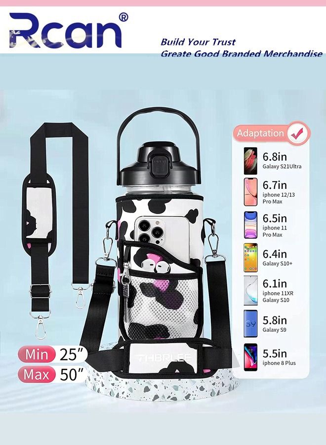 Rcan Portable Plastic Water Bottle with Straw and Handle Lid Large Capacity Water Cup with Time Marker Crossbody Carrier Strap Insulated Cloth Cup Bag Reusable Sports Drinking Bottle for Men and Women - Image 3