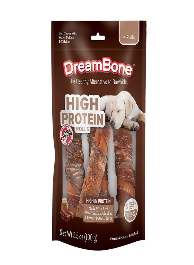 DreamBone High Protein Rolls for Dogs, 4 Count, Treat Your Dog to Easy-to-Digest Rawhide-Free Chews Made with Real Water Buffalo, Chicken and Peanut Butter Flavor - Image 1