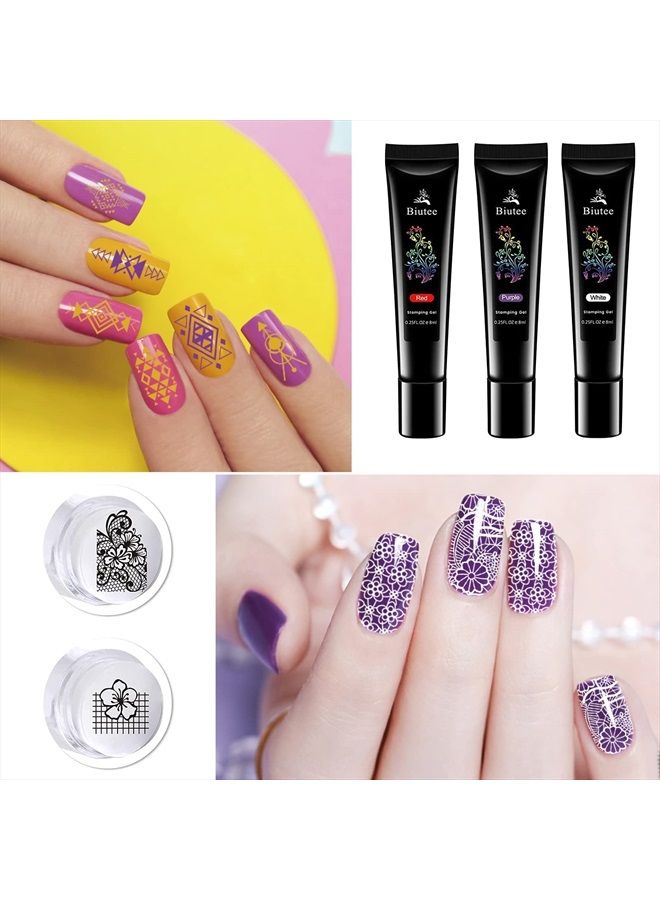 SEISSO Nail Stamping Gel Polish, 8 Colors Stamping Polish Red Black White Purple Blue Silver Soak Off Printed Gel UV Nail Polish Gel for Nail Stamp Plate Stamper DIY Nail Art Design - Image 2