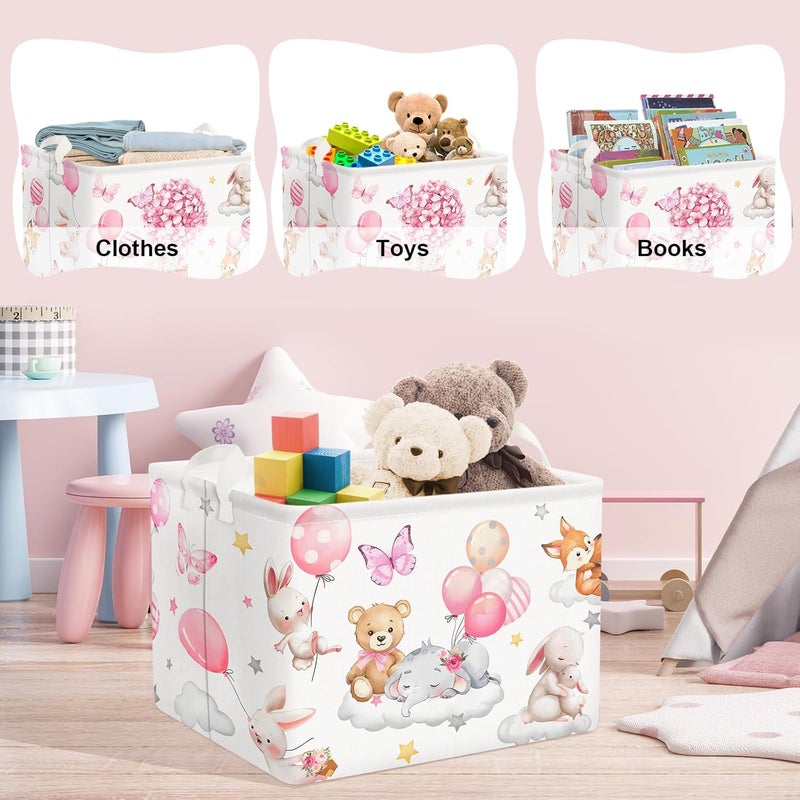 Clastyle Pink Butterfly Flower Baby Girl Basket Hot Air Balloon Animal Shower Towel Storage Bin Sleeping Elephant Rabbit Fox Shelf Basket Rectangle Clothes Toy Book Box Organizer - Image 5