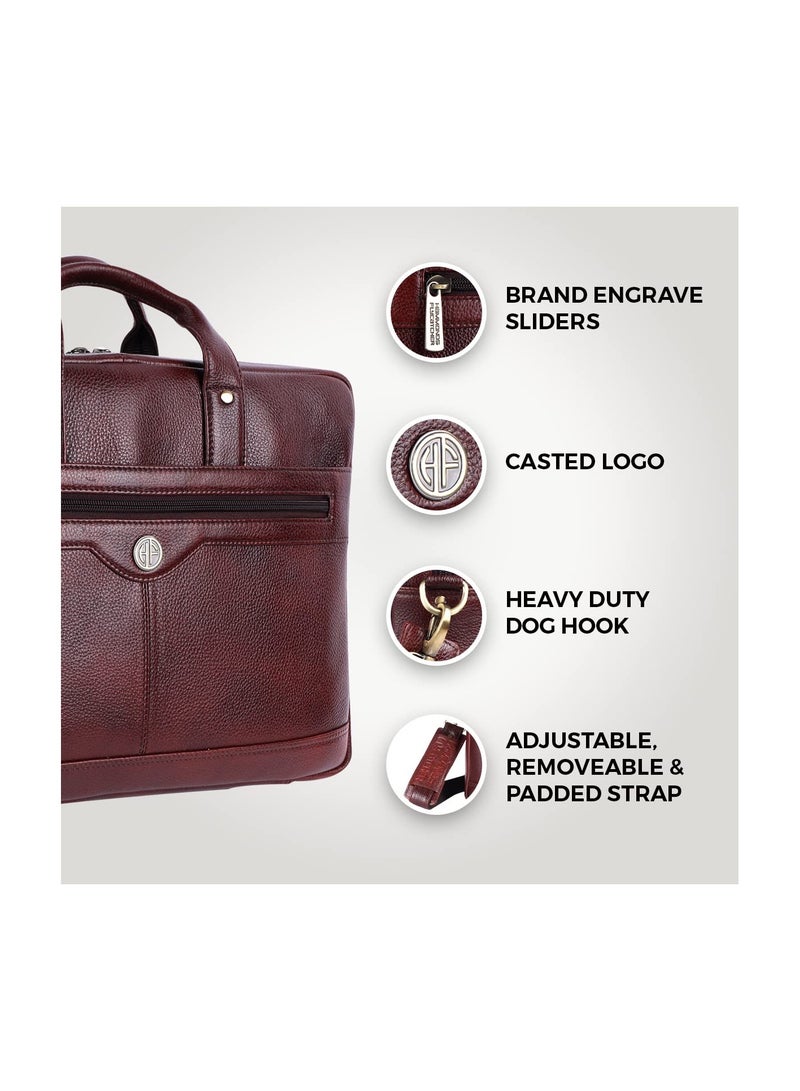 HAMMONDS FLYCATCHER HAMMONDS FLYCATCHER Genuine Leather Office Bag for Men - Stylish Executive Leather Bag for Men, 15.6 Inch Laptop Bag for Men, Adjustable Strap and Multiple Compartments - 1 Year Warranty - Brown - Image 1