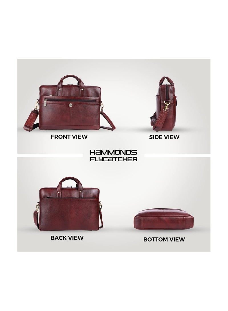 HAMMONDS FLYCATCHER HAMMONDS FLYCATCHER Genuine Leather Office Bag for Men - Stylish Executive Leather Bag for Men, 15.6 Inch Laptop Bag for Men, Adjustable Strap and Multiple Compartments - 1 Year Warranty - Brown - Image 3