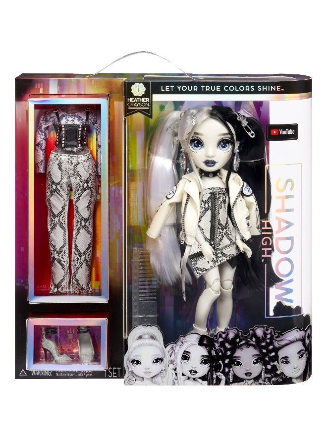 RAINBOW HIGH Shadow S1 Heather Grayson Grayscale 11 inch Fashion Doll, 2 Grey Designer Outfits to Mix & Match with Accessories - Image 1