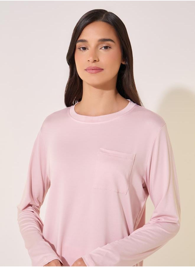 Take Two Solid Round Neck T-Shirt and Printed Pyjama Set by Styli  - Image 3