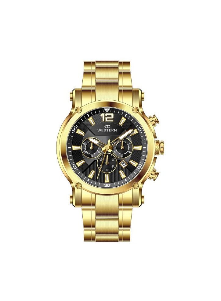 Western Men's Quartz Analogue Gold Platted Bracelet Chronograph Watch W8837GGP070C - Image 1