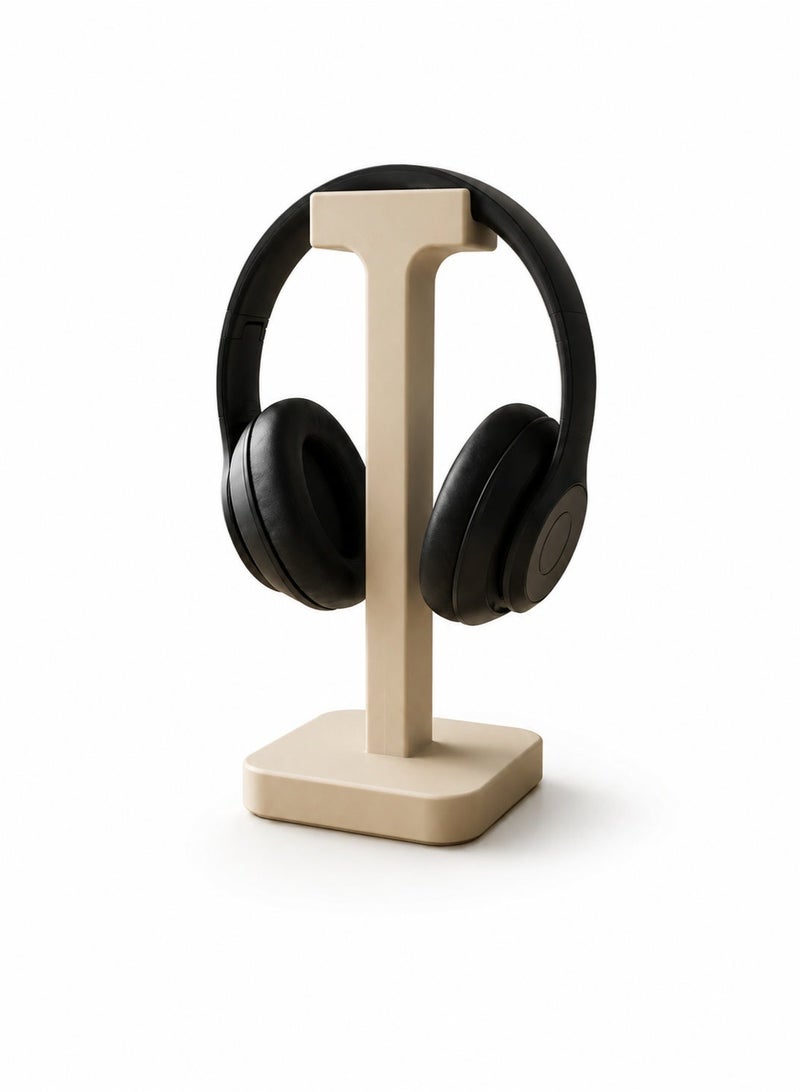 Modern Minimalist Headphone Stand for Over-Ear Headphones, Beige, Desk Organizer | 3D Printed | Perfect for Dubai Homes & Offices - Image 1