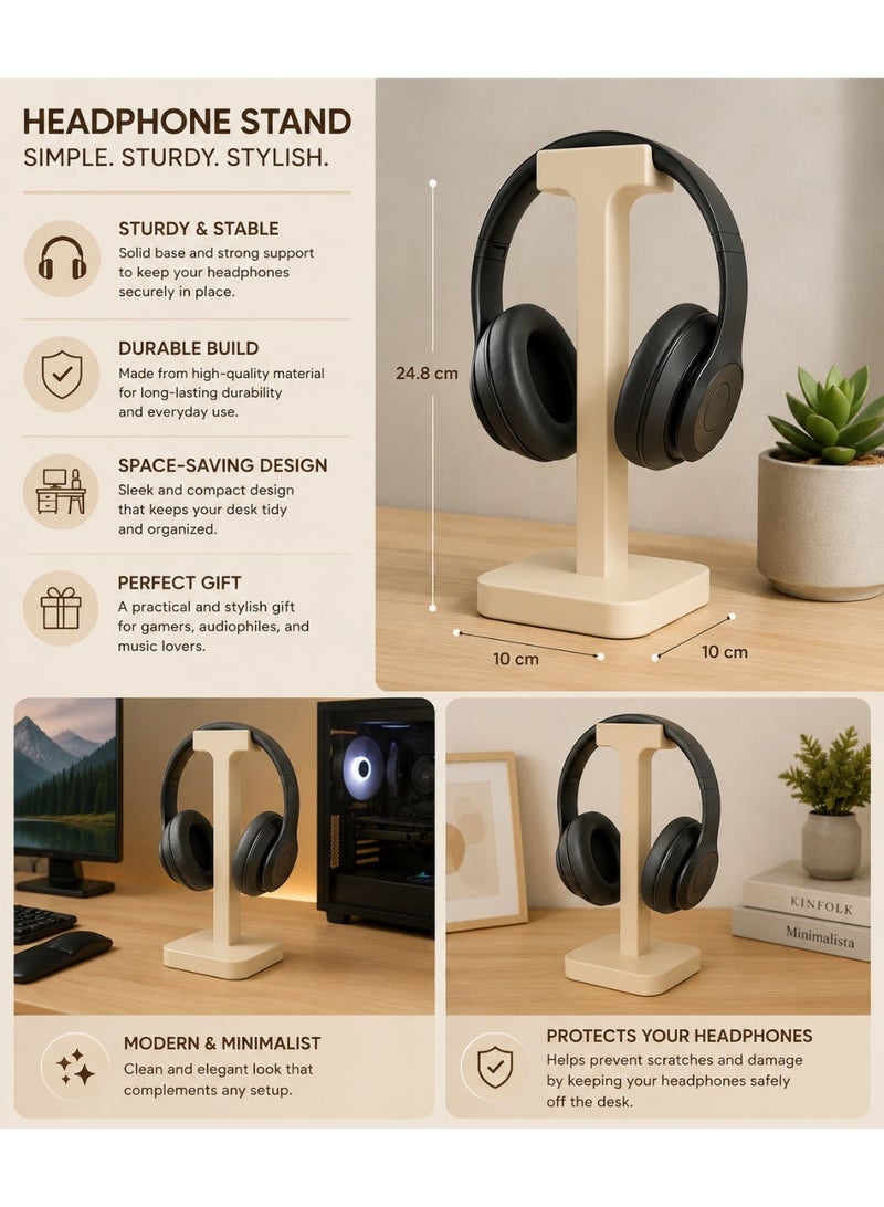 Modern Minimalist Headphone Stand for Over-Ear Headphones, Beige, Desk Organizer | 3D Printed | Perfect for Dubai Homes & Offices - Image 5