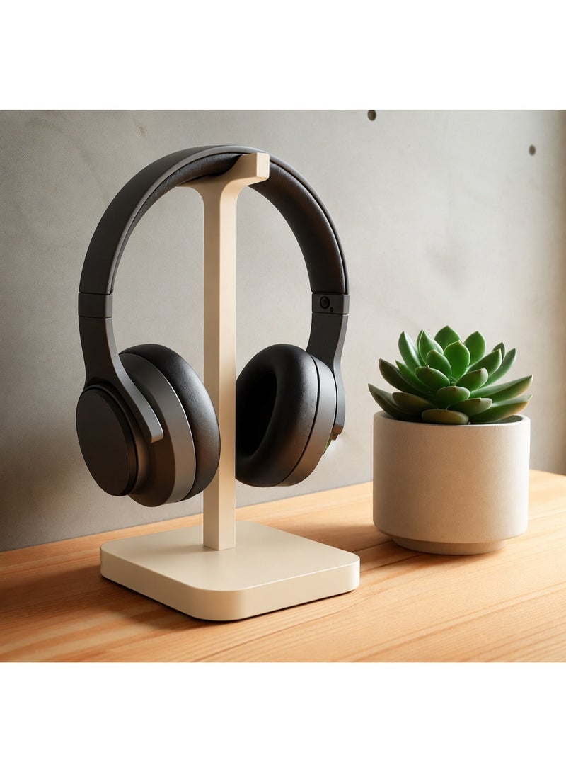 Modern Minimalist Headphone Stand for Over-Ear Headphones, Beige, Desk Organizer | 3D Printed | Perfect for Dubai Homes & Offices - Image 4
