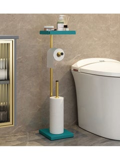 MIXDE Bathroom Double Pole Floor Toilet Tissue Roll Holder  Stainless Steel Freestanding with Shelf Square Style 