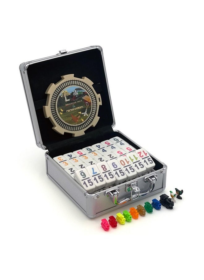 CHH Double 15 Numeral Pro Size Mexican Train & Chicken Domino Set in Aluminum Case  - Image 1