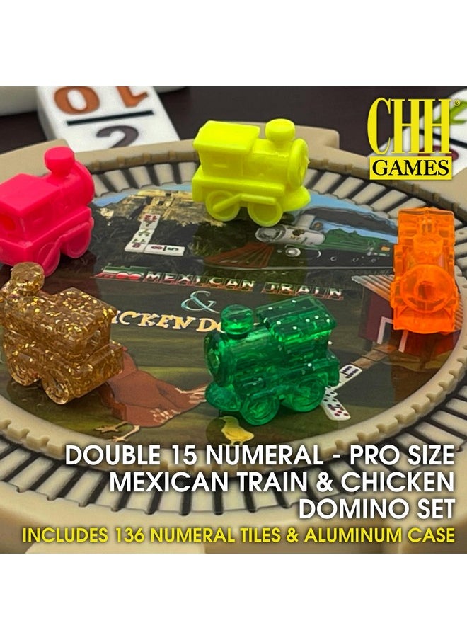 CHH Double 15 Numeral Pro Size Mexican Train & Chicken Domino Set in Aluminum Case  - Image 2
