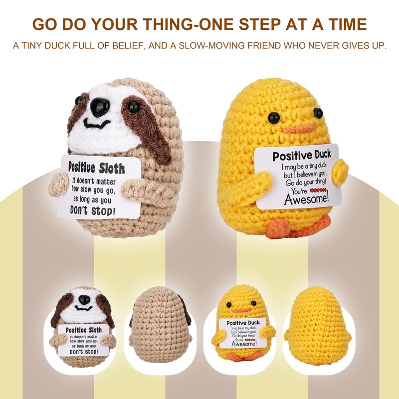 Ella & Emma 4PCS Cute Crochet Animal Dolls with Positive Cards, Easter Basket Stuffers for Teens, Handmade Emotional Support Gifts for Friends, Women & Men, Funny Desk Decor for Easter Birthday - Image 2