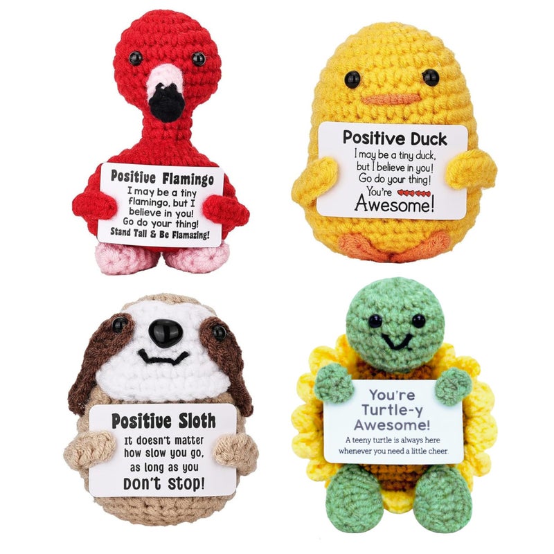 Ella & Emma 4PCS Cute Crochet Animal Dolls with Positive Cards, Easter Basket Stuffers for Teens, Handmade Emotional Support Gifts for Friends, Women & Men, Funny Desk Decor for Easter Birthday - Image 1
