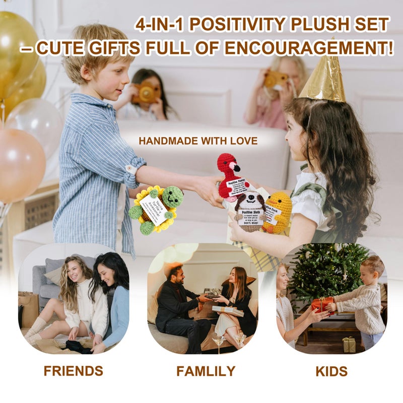 Ella & Emma 4PCS Cute Crochet Animal Dolls with Positive Cards, Easter Basket Stuffers for Teens, Handmade Emotional Support Gifts for Friends, Women & Men, Funny Desk Decor for Easter Birthday - Image 4