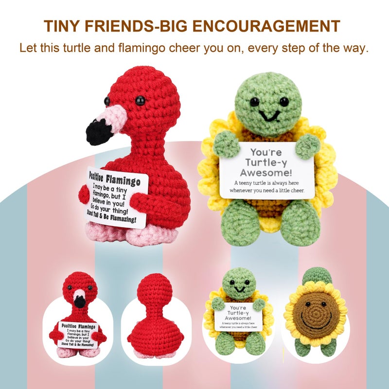 Ella & Emma 4PCS Cute Crochet Animal Dolls with Positive Cards, Easter Basket Stuffers for Teens, Handmade Emotional Support Gifts for Friends, Women & Men, Funny Desk Decor for Easter Birthday - Image 3