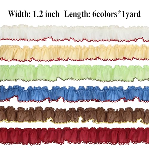 AIETSYEI Multicolour Ruffle Trim 1.2inch x6 Yards, Pleated Lace Ribbon for Sewing Crafts, Clothing, Wedding Decor, Ruffle Edge Trim for Apparel, Home Decoration AIETSYEI - Image 2