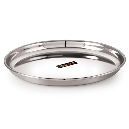 GALOOF Stainless Steel Full Size 12" Dinner Plates | 30 cm Dia Mirror Finish Deep Wall SS Bhojan Thali Khumcha Plate Set (Pack of 6) - Image 2