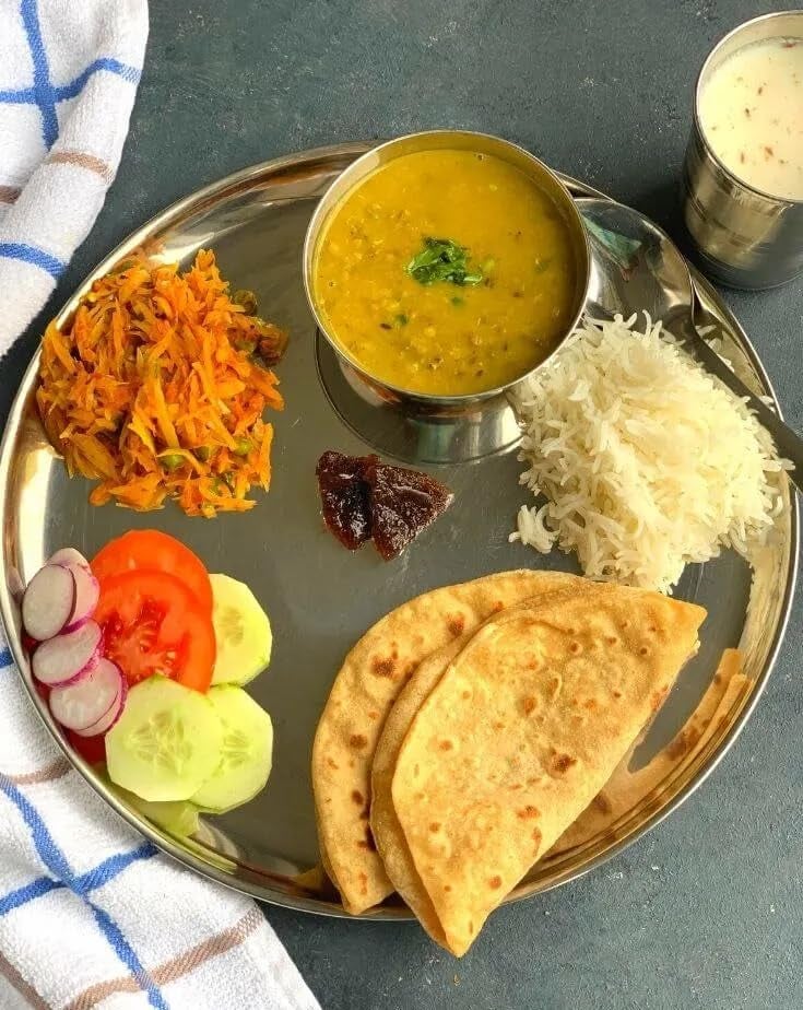 GALOOF Stainless Steel Full Size 12" Dinner Plates | 30 cm Dia Mirror Finish Deep Wall SS Bhojan Thali Khumcha Plate Set (Pack of 6) - Image 4