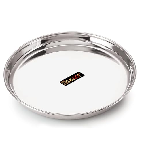 GALOOF Stainless Steel Full Size 12" Dinner Plates | 30 cm Dia Mirror Finish Deep Wall SS Bhojan Thali Khumcha Plate Set (Pack of 6) - Image 3