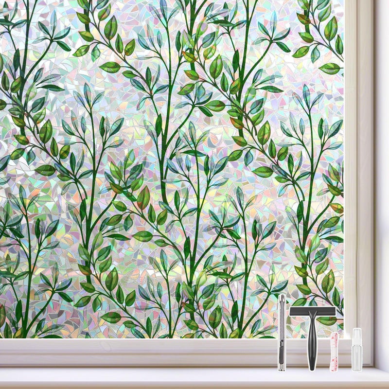 Kromapolis Window Film Rainbow Privacy Film Stain Glass Cling 3D Decorative Stickers for Glass Doors, Sun Blocking Static Cling Window Cover, Non-Adhesive 17.5 x 78.7 inches - Image 1