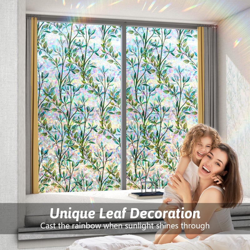 Kromapolis Window Film Rainbow Privacy Film Stain Glass Cling 3D Decorative Stickers for Glass Doors, Sun Blocking Static Cling Window Cover, Non-Adhesive 17.5 x 78.7 inches - Image 2