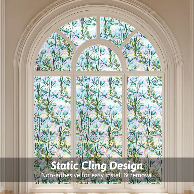 Kromapolis Window Film Rainbow Privacy Film Stain Glass Cling 3D Decorative Stickers for Glass Doors, Sun Blocking Static Cling Window Cover, Non-Adhesive 17.5 x 78.7 inches - Image 4