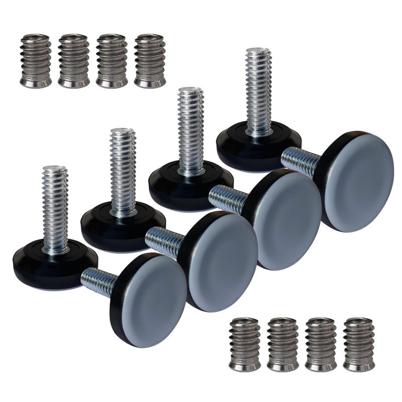 Twig 5/16" Thread Furniture/Table/Chair/Bar Stool Feet Levelers Screw On for Wood Leg Leveling Glides,5/16-18 Threaded Adjustable Foot Pads Screws in with Inserts (8 Pcs/Package) - Image 1