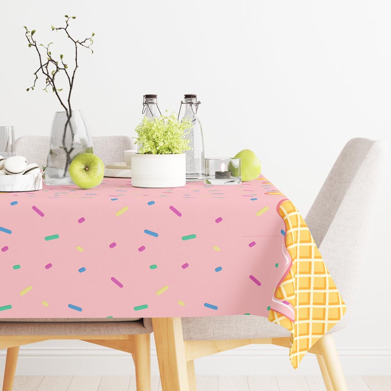 Zharkoo 2 Pack Ice Cream Tablecloth for Party Supplies, 108x54 Inch Sweet Dessert Theme Disposable Plastic Table Cover for Kids Birthday, Summer Party Decor for Girls and Boys - Image 3