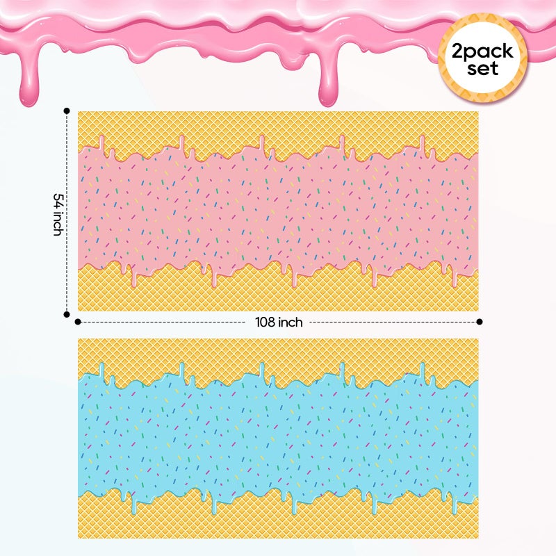 Zharkoo 2 Pack Ice Cream Tablecloth for Party Supplies, 108x54 Inch Sweet Dessert Theme Disposable Plastic Table Cover for Kids Birthday, Summer Party Decor for Girls and Boys - Image 2