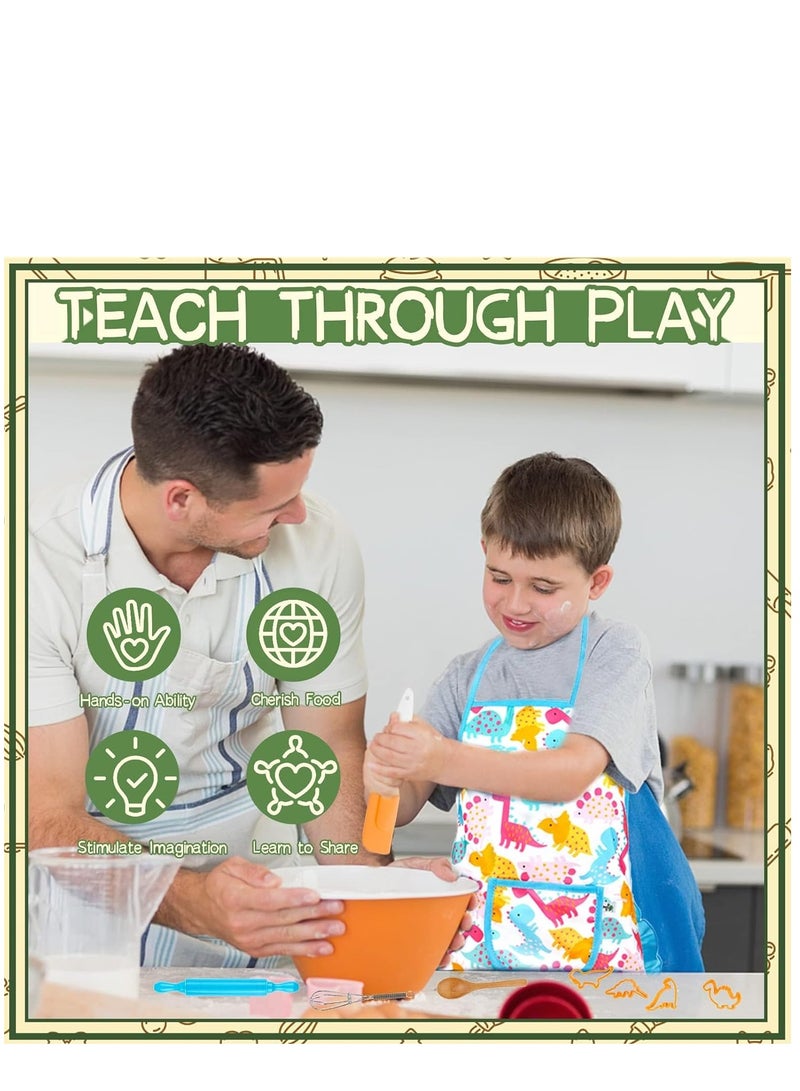 KASTWAVE Kids Baking Chef Set, 26Pcs with Dinosaur Apron & Hat Role Play Cooking Chef Cooking Dress Up Toys, Pretend Play Kitchen Toys Gifts for Boys Girls Aged 3-8 - Image 4