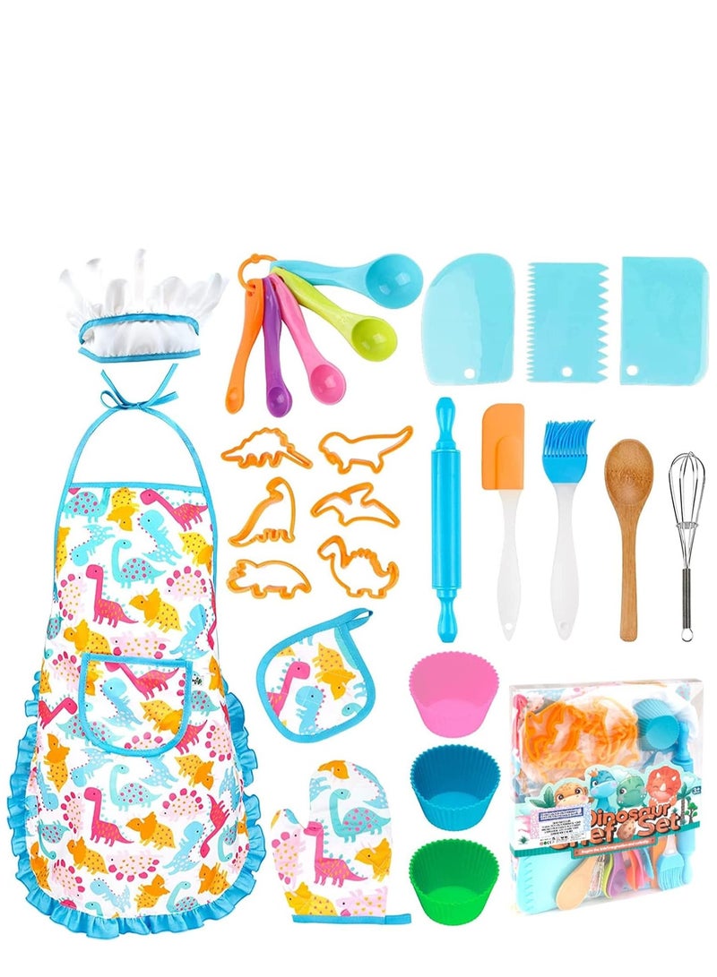 KASTWAVE Kids Baking Chef Set, 26Pcs with Dinosaur Apron & Hat Role Play Cooking Chef Cooking Dress Up Toys, Pretend Play Kitchen Toys Gifts for Boys Girls Aged 3-8 - Image 1