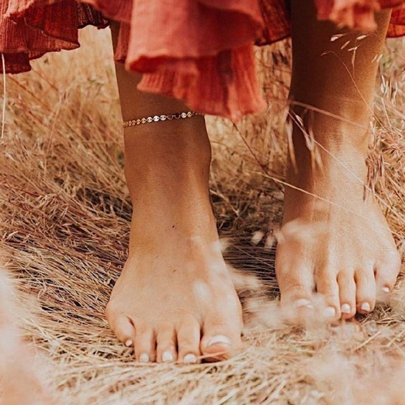 MEVECCO Anklet for Women Gold Disc Coin Sequin Chain 14K Gold Plated Dainty Boho Beach Summer Simple Foot Jewelry Ankle Bracelet - Image 4