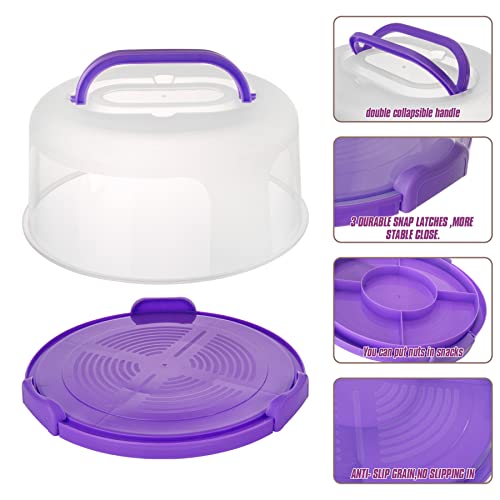 Zoofen Cake Carrier with Handle 10in Cake Stand Holder Round Container for 10in or Less Size(Purple) - Image 5