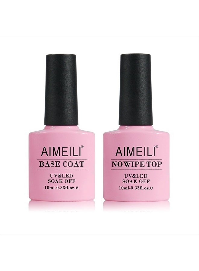 AIMEILI Gel Nail Polish No Wipe Top and Base Coat Set, Shine Finish and Long Lasting, Soak Off Gel Nail Lacquer - 2 x 10ml - Image 1