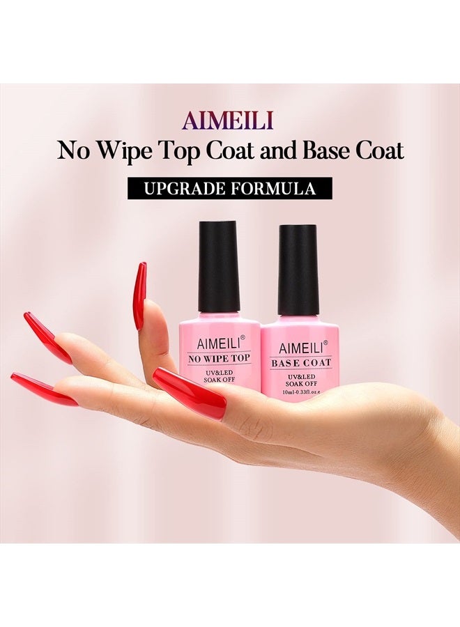 AIMEILI Gel Nail Polish No Wipe Top and Base Coat Set, Shine Finish and Long Lasting, Soak Off Gel Nail Lacquer - 2 x 10ml - Image 2