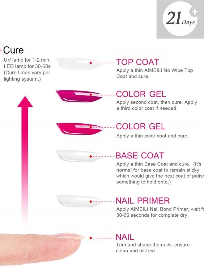 AIMEILI Gel Nail Polish No Wipe Top and Base Coat Set, Shine Finish and Long Lasting, Soak Off Gel Nail Lacquer - 2 x 10ml - Image 4