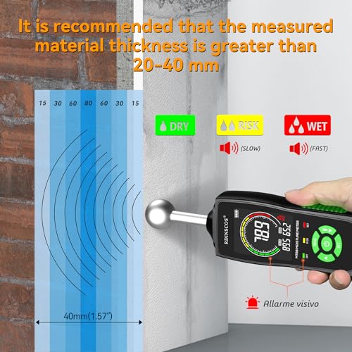 RDINSCOS Ball Probe Moisture Meter Non-Invasive Digital Moisture Detector with 40 mm Depth, Flashlight, LCD Display - Image 3