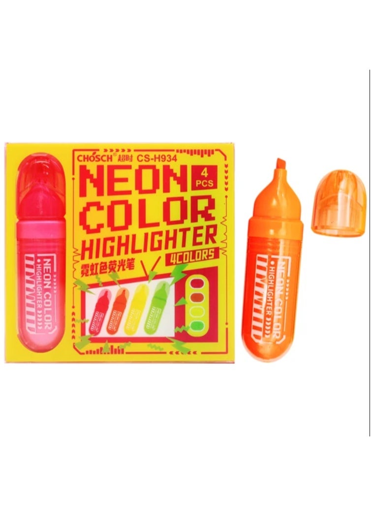 Chosch Cute Cool Neon Highlighter Set 4pcs - No:CS-H934 - Image 5