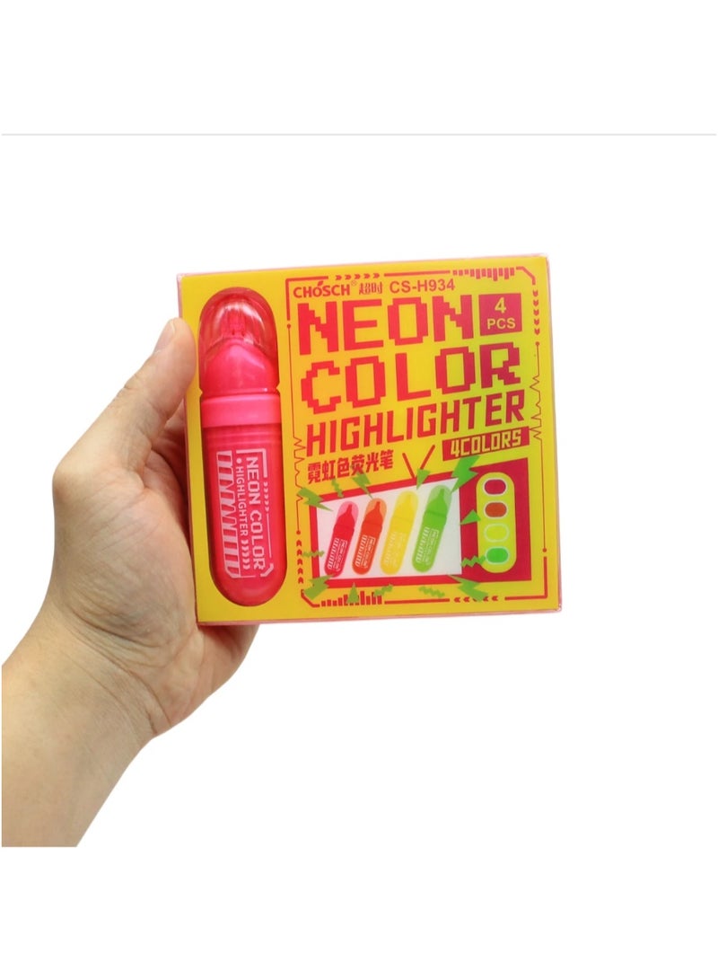 Chosch Cute Cool Neon Highlighter Set 4pcs - No:CS-H934 - Image 1