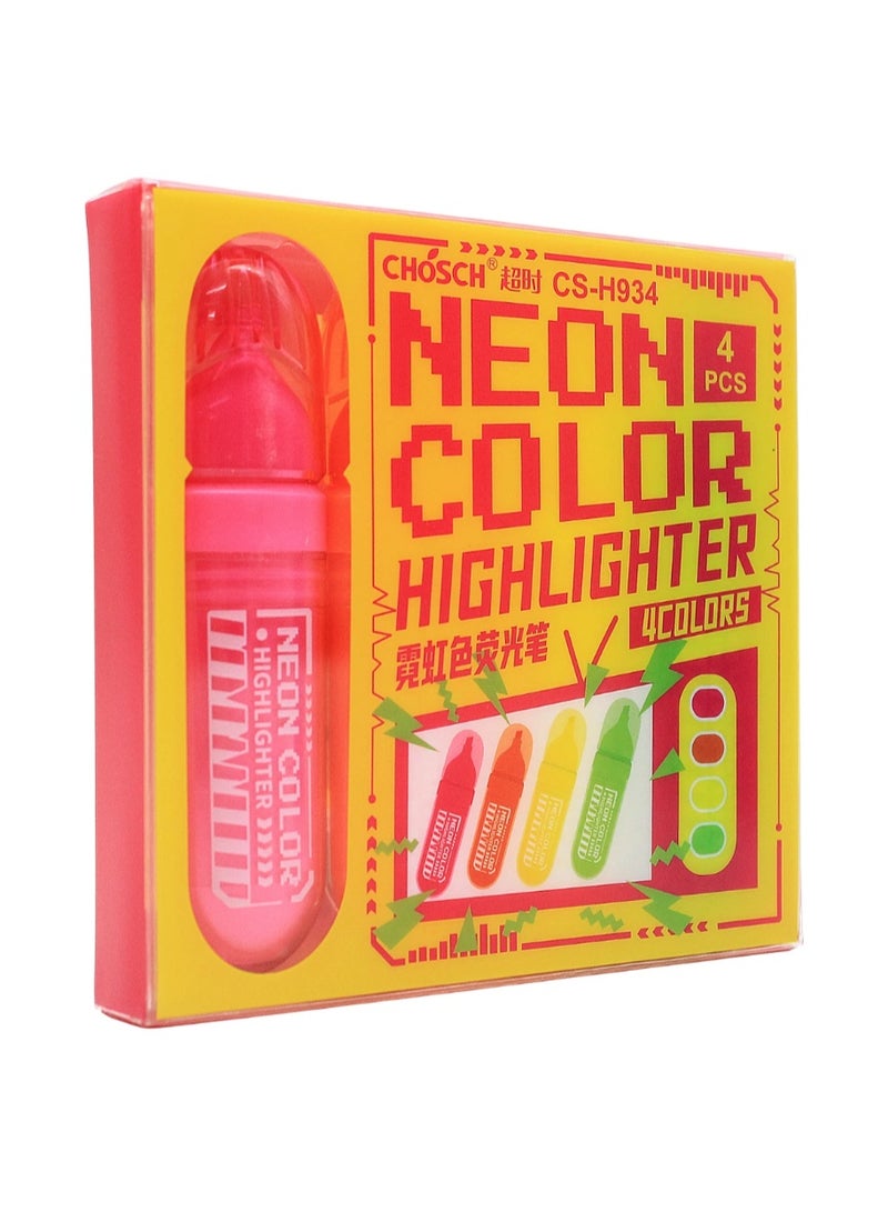 Chosch Cute Cool Neon Highlighter Set 4pcs - No:CS-H934 - Image 2
