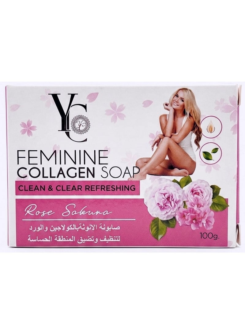 YC Feminine Soap With Collagen Sakura Rose Refreshing And Firming 100G - Image 1