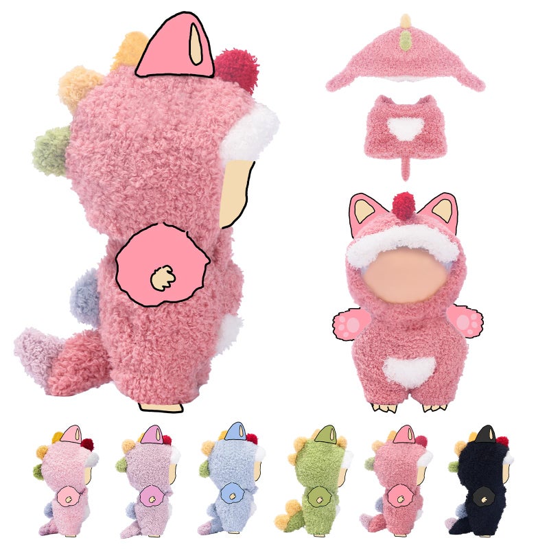 VVQUI Clothes for LABUBU 17cm Doll NO Dolls Dinosaur Outfit for LABUBU Dino Dolls Keychain Accessories Faking Animal Style Outfit Jumpsuit Dinosaur Costume for LABUBU Rose Red - Image 3