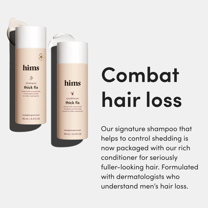 HIMS & HERS hims Thick Fix Shampoo & Conditioner Set - Saw Palmetto for Healthy Hair Growth & Thickening - Scalp Cleansing - Vegan, Sulfate-Free & Cruelty-Free - Eucalyptus Scent, 6.4 fl oz - Image 2